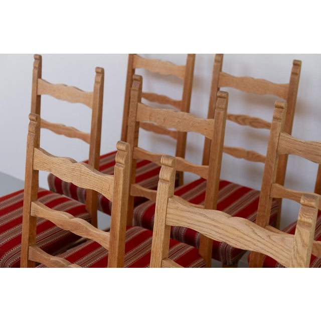 Vintage Danish Brutalist Ladder Back Oak Dining Chairs attributed to Henning Kjærnulf, 1960s, Set of 10 For Sale - Image 10 of 18