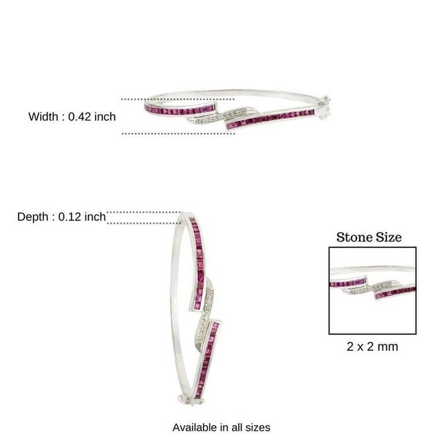 Vintage 925 Sterling Silver Ruby & Diamond Bangle Bracelet- Elegant Gemstone Hinged Bracelet For Sale - Image 9 of 11