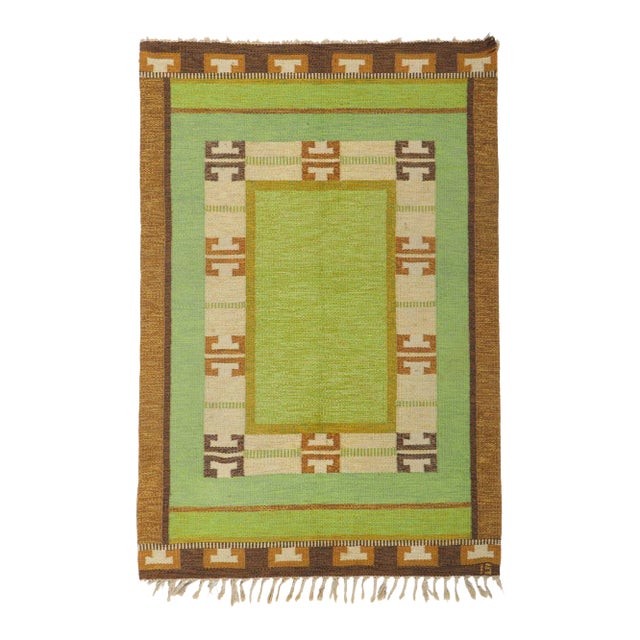 Mid 20th Century Ingegerd Silow Swedish Kilim Rollakan Rug, 04'06 X 06'08 For Sale