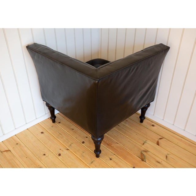 Wood Black Leather Chesterfield Armchair Corner Salon Moschino Haslam Country House Designer, 1990s For Sale - Image 7 of 18