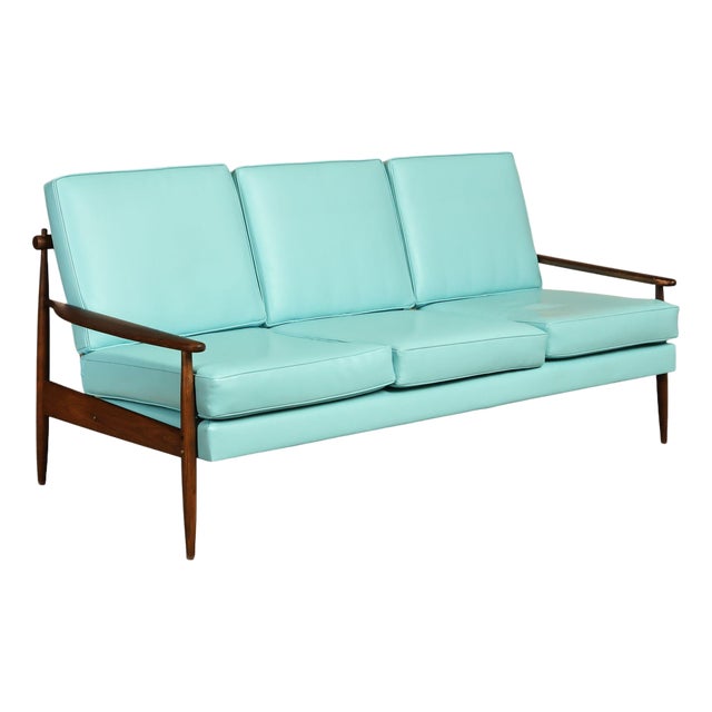 Mid Century Modern Oak Three-Seat Sofa For Sale