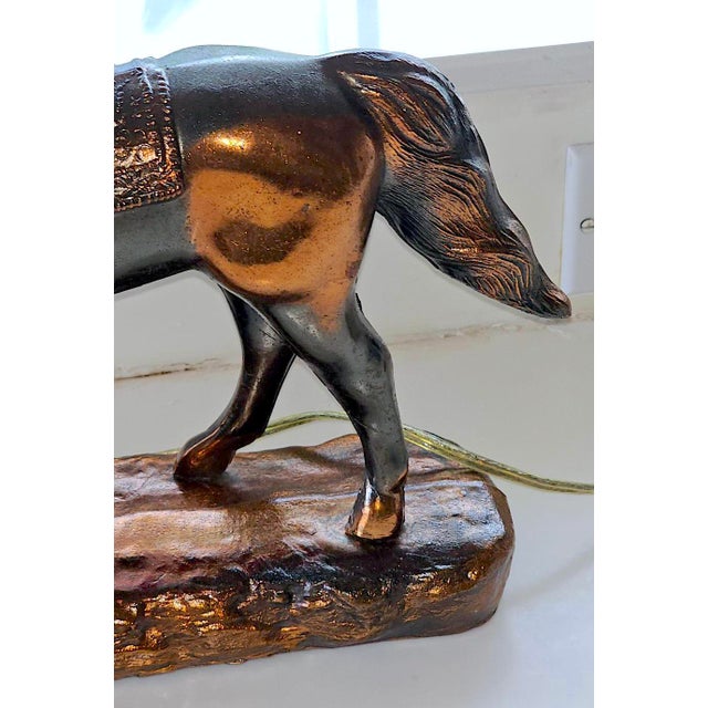 Vintage Copper Horse Mantel Clock by Wm. L. Gilbert – Electric Western Shelf Clock, New Haven Era Antique Collectible For Sale - Image 18 of 18