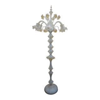 Vintage Italian Opaline Murano Glass Floor Lamp, C. 1970's For Sale