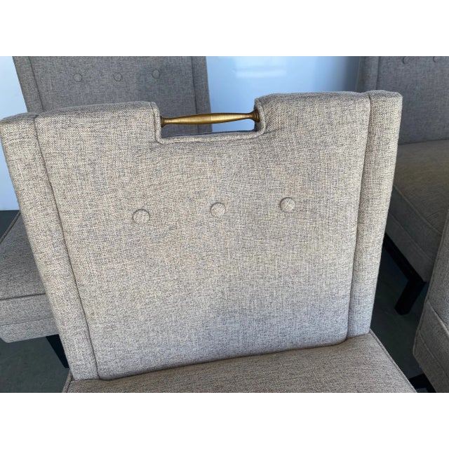 Mid-century accent chairs. New upholstery. Brass accent.