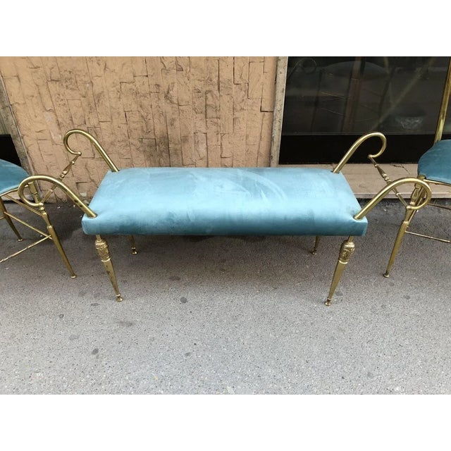 Vintage Brass Chiavari Chairs & Ottoman, 1950s, Set of 3 For Sale - Image 11 of 15