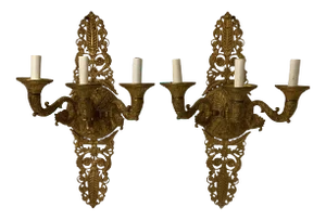 1920's French Empire Sconces With 3 Lights - Pair