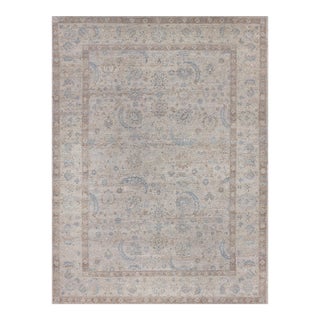 Exquisite Rugs Harper Hand-Knotted New Zealand Wool Beige/Ivory/Blue Rug-9'X12' For Sale