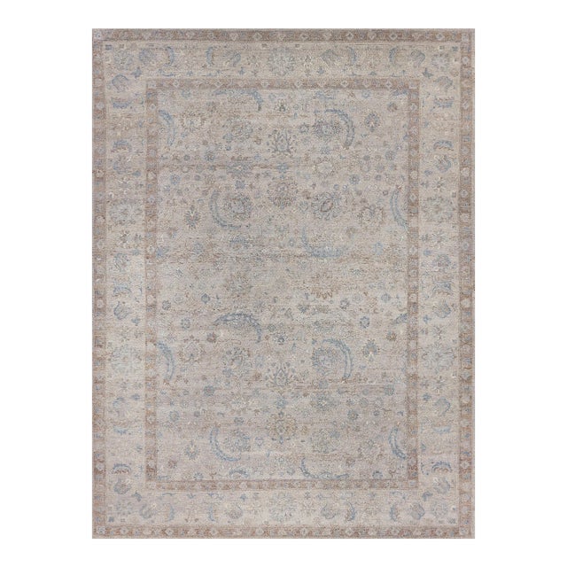 Exquisite Rugs Harper Hand-Knotted New Zealand Wool Beige/Ivory/Blue Rug-9'X12' For Sale