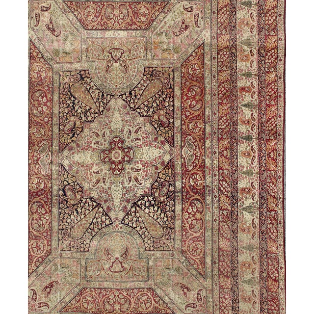 Large antique Persian Lavar Kerman large rug with incredible details, rug / E-1210. Antique large Persian rug. Antique...