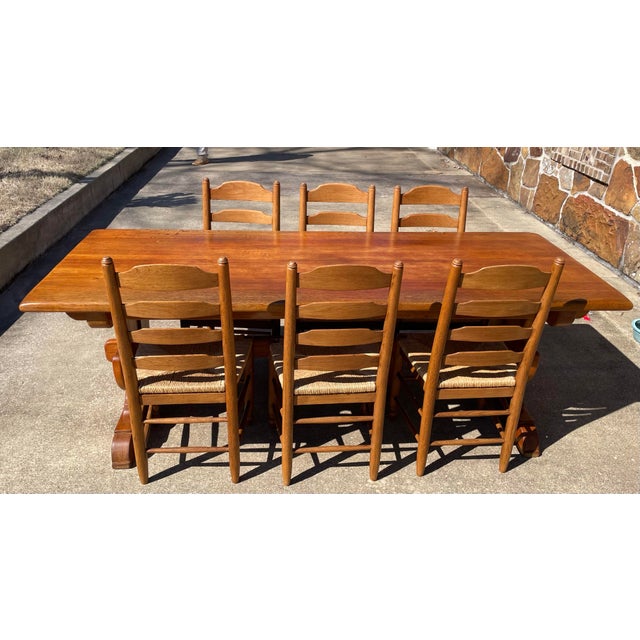 Vintage French Country Trestle Farm Dining Table For Sale - Image 9 of 10