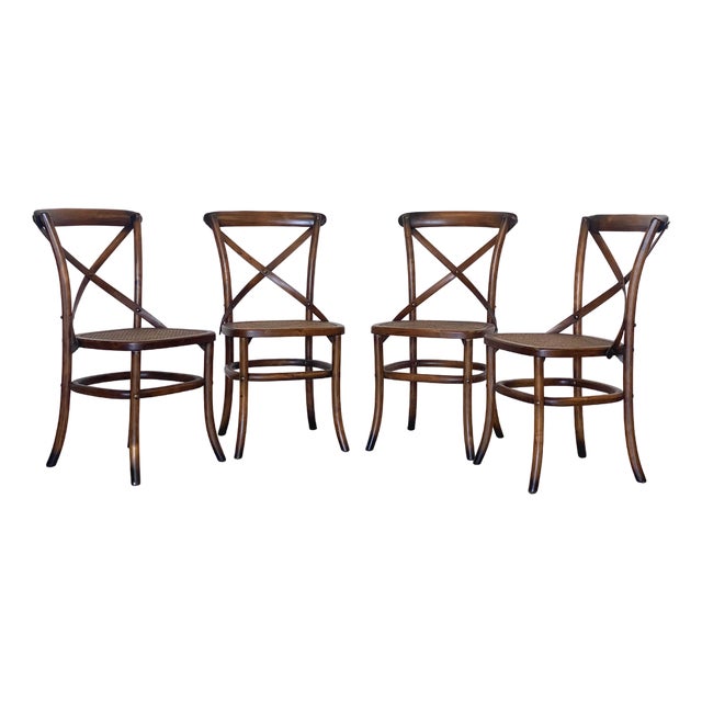 Chairs in Beech Wood and Vienna Straw, 1960s, Set of 4 For Sale