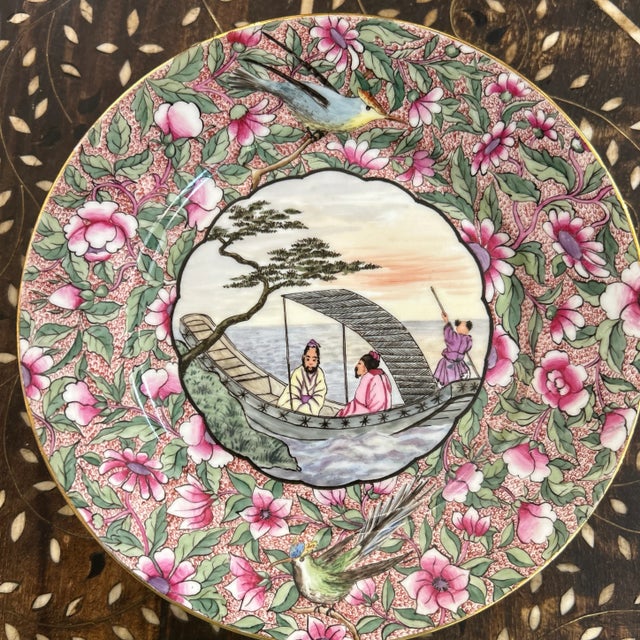 Red John Pouyat Limoges France Chinoiserie Plates Set of 12 Signed For Sale - Image 8 of 10