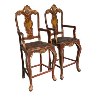 Pair of Hendrix Allardyce Venetian Bar Stools Painted Finish & Leather Seats For Sale