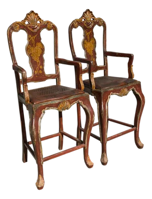 Pair of Hendrix Allardyce Venetian Bar Stools Painted Finish & Leather Seats