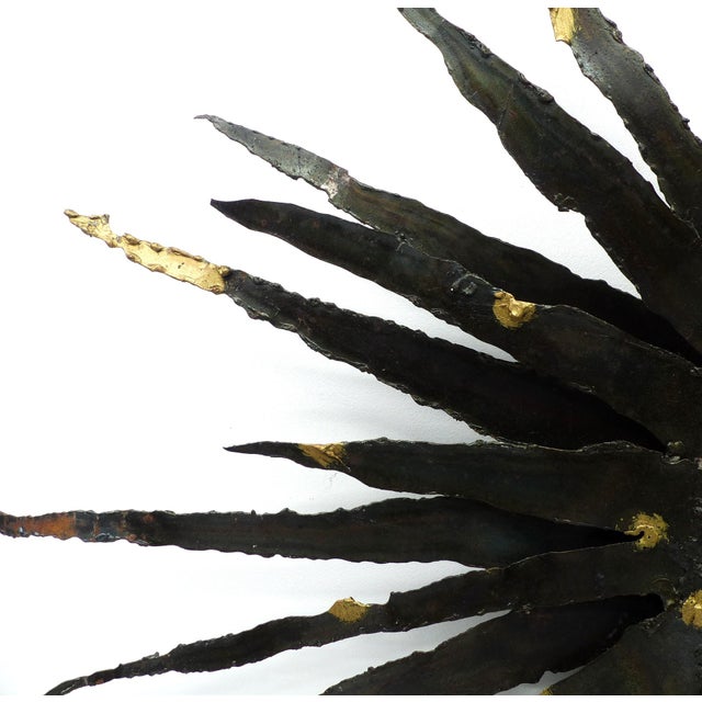 1970s Large Brutalist Sunburst Mirror in Patinated Metal with Gilt Highlights, Europe, 1970 For Sale - Image 5 of 9