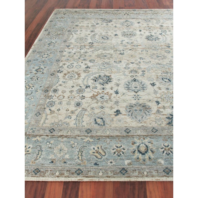 Traditional Exquisite Rugs Harper Hand-Knotted New Zealand Wool Ivory/Light Blue Rug-9'X12' For Sale - Image 3 of 7