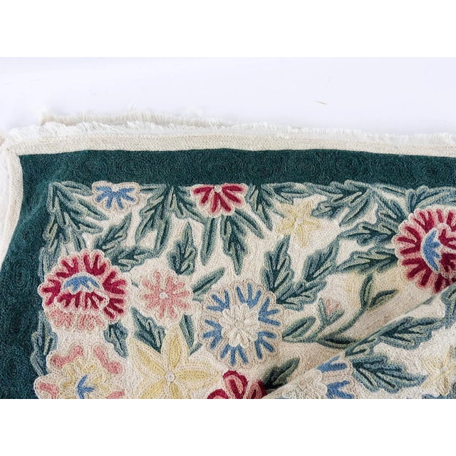 Vintage kashmir chain stitch tapestry or rug. Traditional floral pattern, has not been backed. Wool crewel work on cotton...