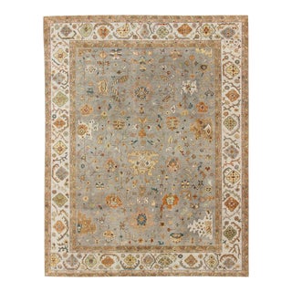 Large Indian Oushak Area Rug in Earth Colors For Sale