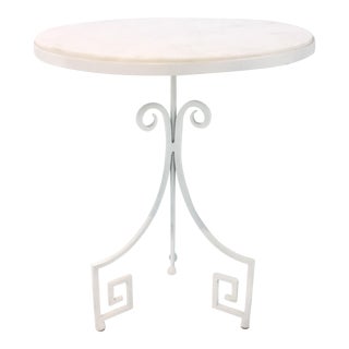 Arteriors Callie White Marble and Metal Greek Key Accent Table For Sale