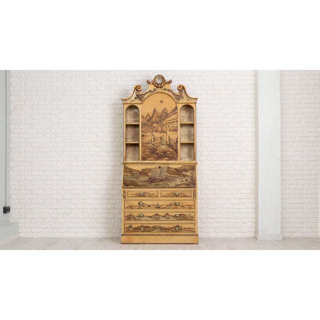 Hand-Painted Bureau Bookcase with Oriental Scenes, Barcelona, 1960s For Sale - Image 13 of 13