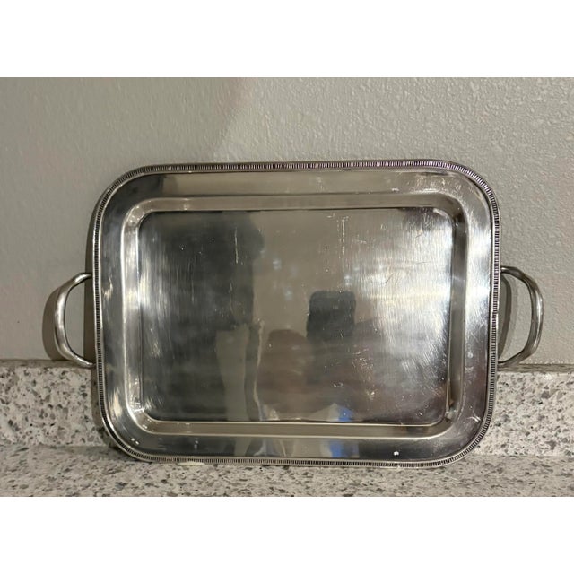 Silver Large Vintage Silver Plate Serving Tray With Handles. Vvg, 11.5” X 18.5” For Sale - Image 8 of 9