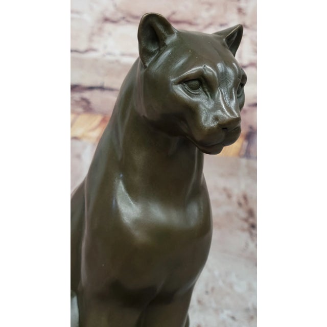 Bronze Panther Puma Cougar Cat Bronze Sculpture Statue Figure on Marble Base For Sale - Image 8 of 10