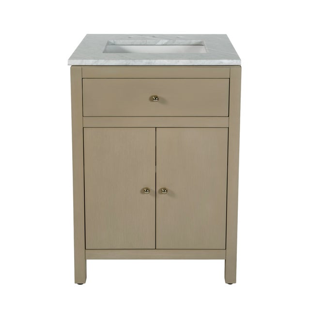 2020s Nora 24 in. W Rectangular Wood & Marble Bathroom Vanity with Storage, Antique Taupe For Sale - Image 5 of 11