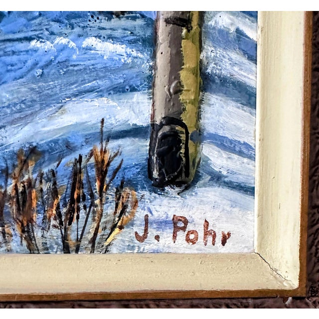 1980s Original Signed J. Pohr Winter Landscape Painting Framed For Sale - Image 4 of 11