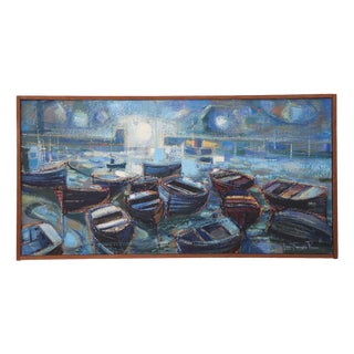 Jean-François Pierre, The Night Boats, 1964, Oil Painting on Canvas, Framed For Sale