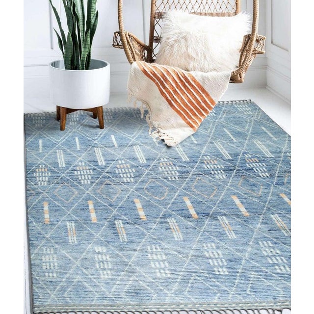 8x10 Blue Hand-Knotted Wool Diamond Lattice Tribal Modern Carpet Rug For Sale In New York - Image 6 of 8