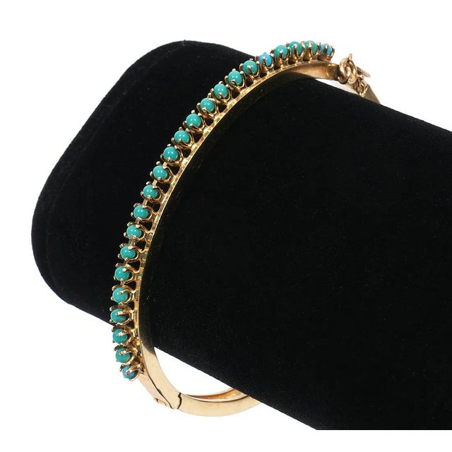 14K yellow gold turquoise bangle bracelet features a - 4.6mm wide bangle - adorned with 2.3mm each natural turquoise -...
