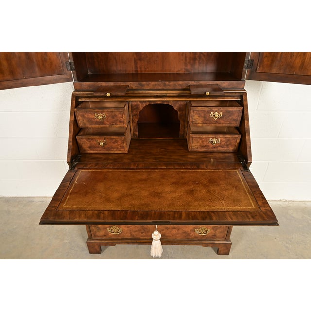 Wood Baker Furniture Georgian Banded Burled Walnut Drop Front Secretary Desk With Bookcase Hutch For Sale - Image 7 of 16