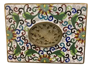 Chinese Cloisonne Box with Carved Jade Inset Medallion