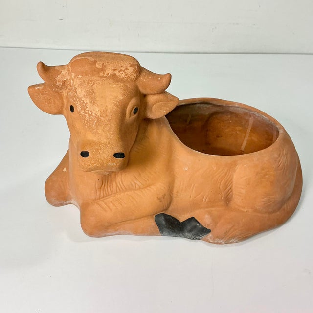 Late 19th C. English Country Boho Chic Farmhouse Large Terra Cotta Cow Planter. For Sale - Image 4 of 18