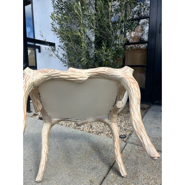 Contemporary Vintage Faux Bois Wood Stool With Newly Upholstered Seat For Sale - Image 3 of 9