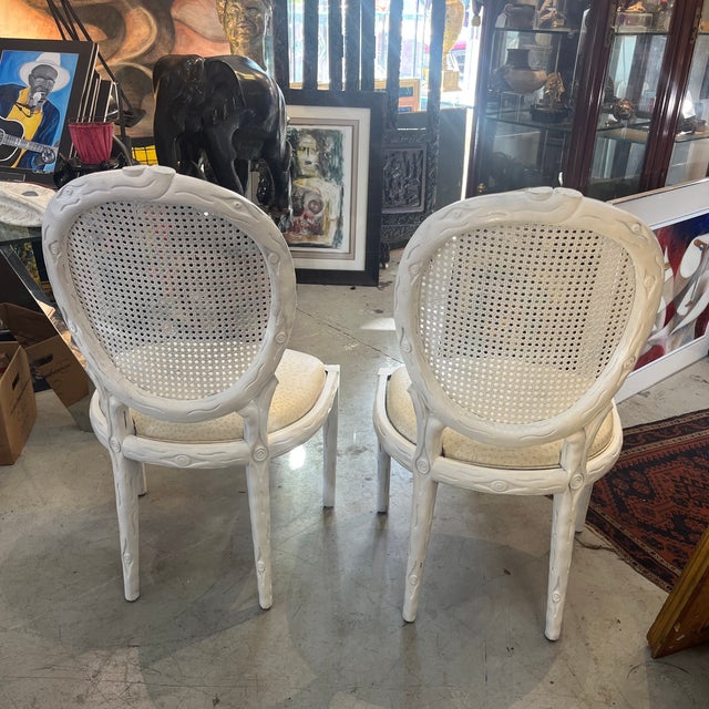 Wood Faux Bois Twig Branch Chairs (Pair) - Mid 20th Century Carved Art Nouveau Chairs With Faux Ostrich Upholstery & Cane Back For Sale - Image 7 of 11