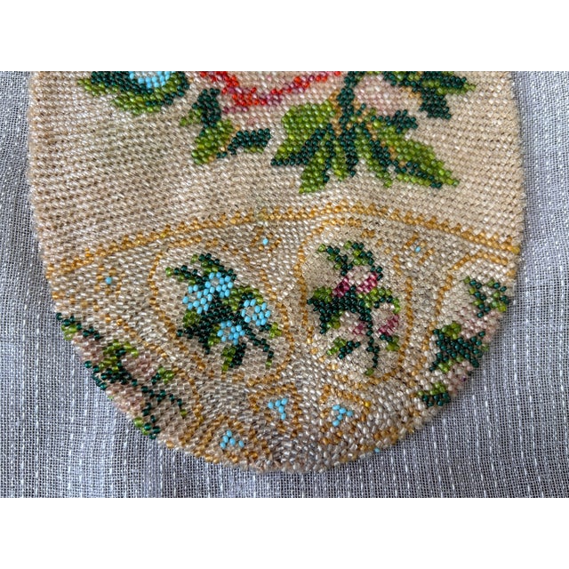Late 19th Century Antique Micro Beaded Floral Drawstring Purse For Sale - Image 5 of 18