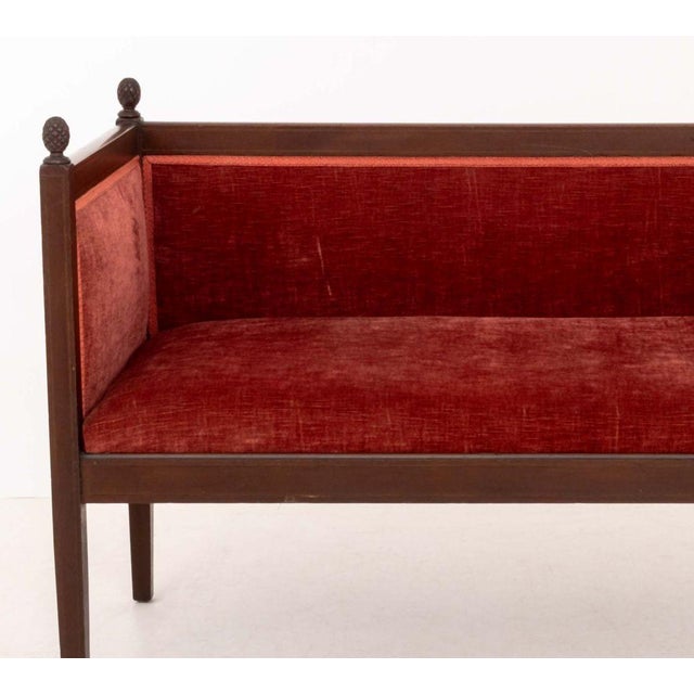 French Louis XVI Style Velvet Upholstered Mahogany Sofa For Sale - Image 3 of 8
