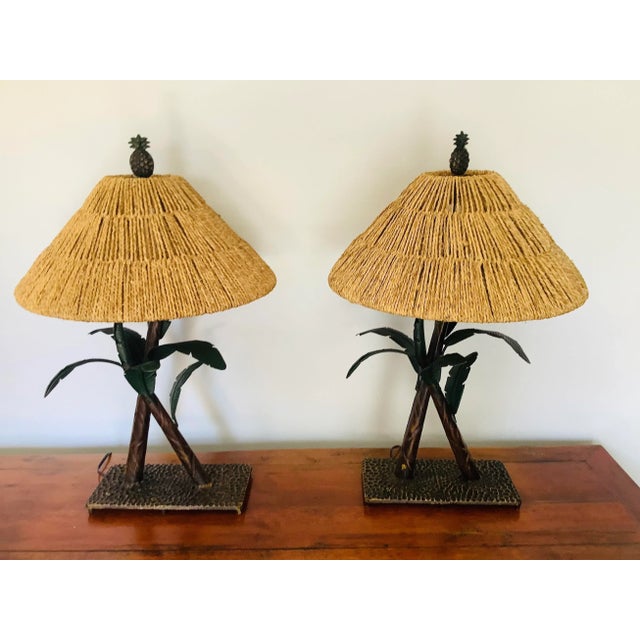 Mid-Century Banana Leaf Lamps With Audoux Style Shade - Set of 2 For Sale - Image 10 of 10