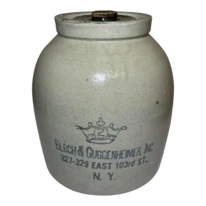 Antique Bloch & Guggenheimer New York Large Stoneware Pickle Crock With Lid
