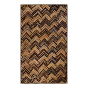 1920s Multi Brown Zig Zag Folk Art Antique American Hooked Rug 2' 7'' X 4' 6'' Handwoven Wool Carpet