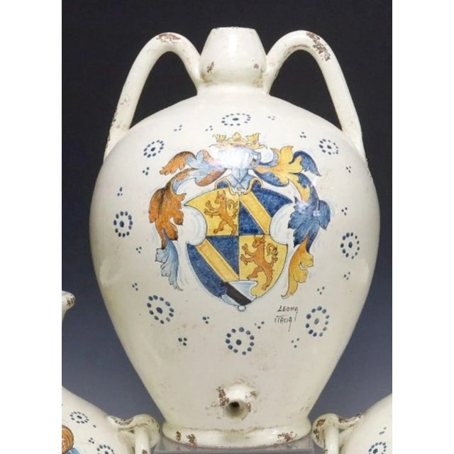 Italian Vintage Italian Hand Painted Majolica Jug & Vase Garniture Set Leona Italy For Sale - Image 3 of 7