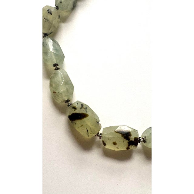 Vintage Prehnite Faceted and Sterling Silver Beaded Necklace For Sale - Image 4 of 4