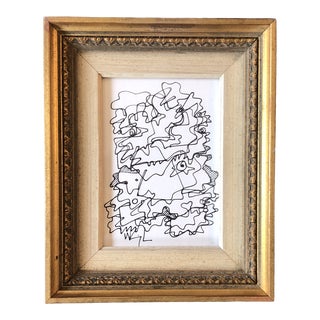Small Original Vintage Wayne Cunningham Abstract Ink Drawing Vintage Frame For Sale