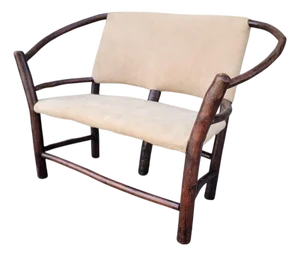 1940s Old Hickory Child's Settee in Suede Leather Seat
