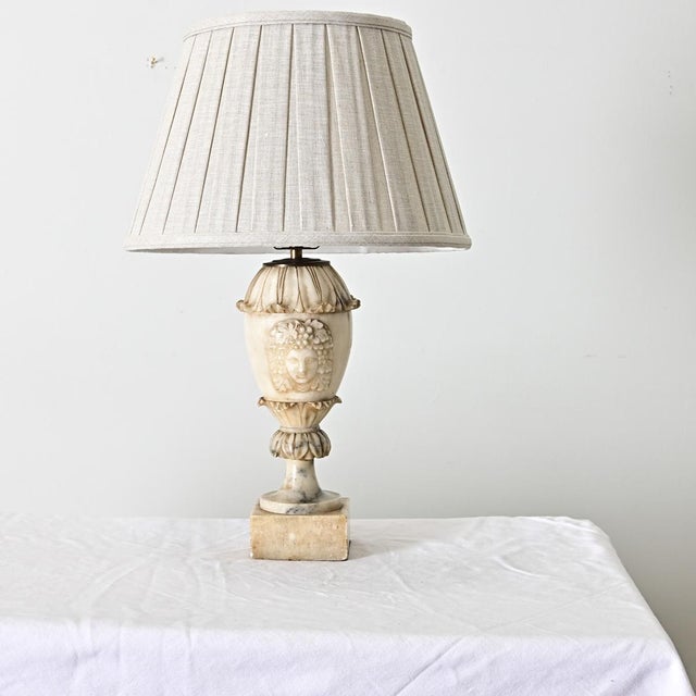 Cream 19th Century French Carved Marble Table Lamp of Bacchus For Sale - Image 8 of 10