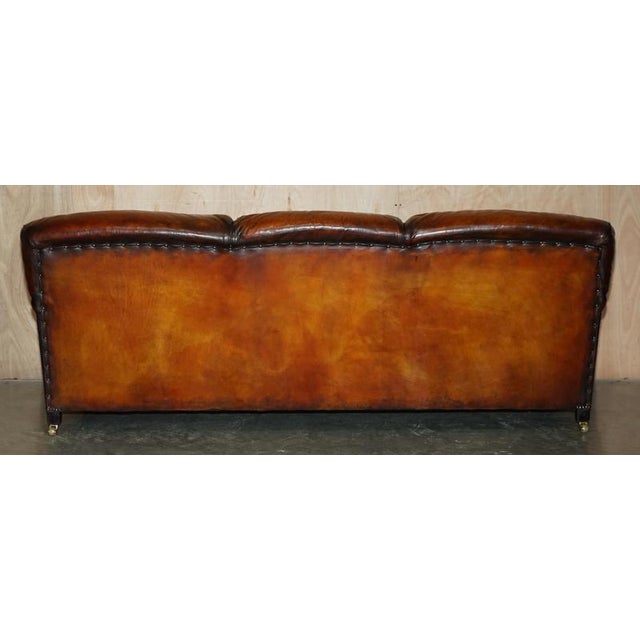 1 of 4 Hand Dyed Brown Leather Howards & Son Style Sofa Part of Suite For Sale - Image 18 of 18