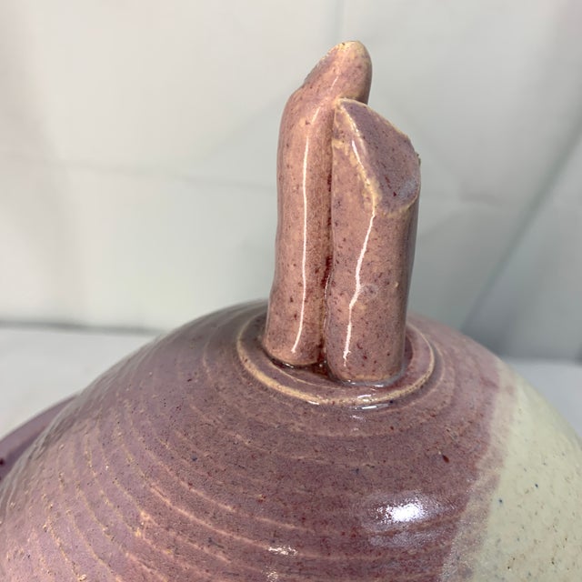 Farmhouse Boho Chic Handmade Ceramic Handmade Lidded Vessel With Cream, Lavender and Pink Glaze For Sale - Image 3 of 9