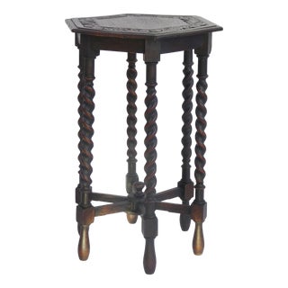 Hexagonal Barley Twist Side Table in Oak For Sale