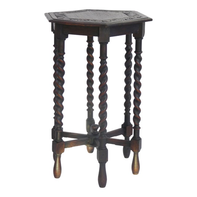 Hexagonal Barley Twist Side Table in Oak For Sale